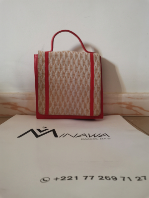Pagne tissé blanc-beige / cuir rouge