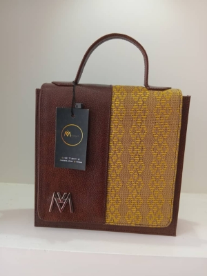 Marron / pagne tissé jaune mini