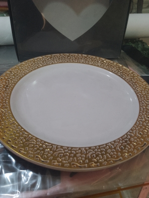 Plateau  fond Blanc rond doré PM